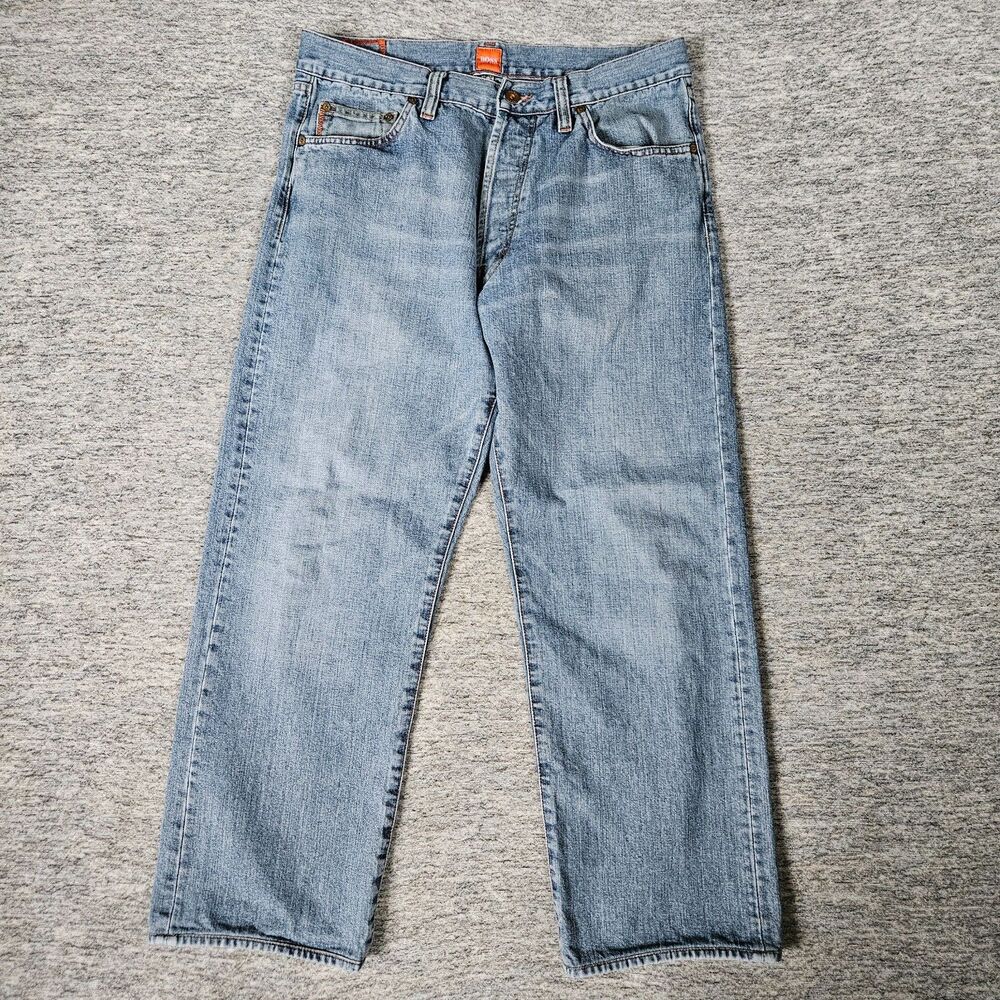 HUGO BOSS Men 35x32 (33x29) Orange Label Jeans HB1 Button Fly Blue Denim Modern